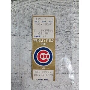 1989 Chicago Cubs Box Seat Ticket Stub MLB vs Giants 9-5 Win Greg Maddux July 23